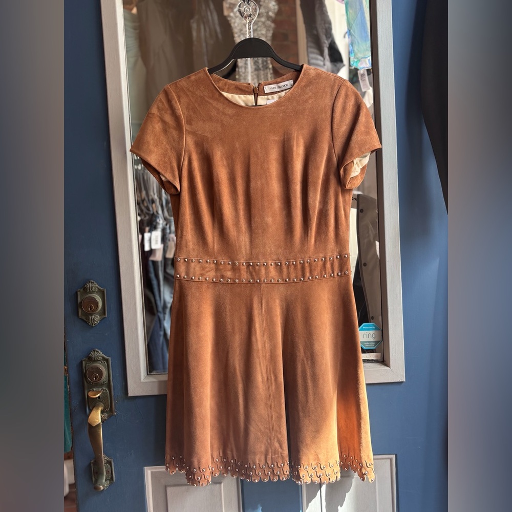 Yves Salomon Brown Suede Lamb Leather Silver Studded Grommet Dress